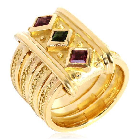 SeidenGang 4 Band Stack Pinky Ring with Peridot & Tourmaline - Picture 4 of 4